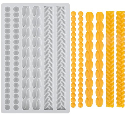 Beasea Silicone Rope Mold, 1 Sheet Fondant Silicone Pie Crust Lace Chain Border Mold for Cake Decorating Sugarcraft Mould Pastry Pies Chocolate Toppers