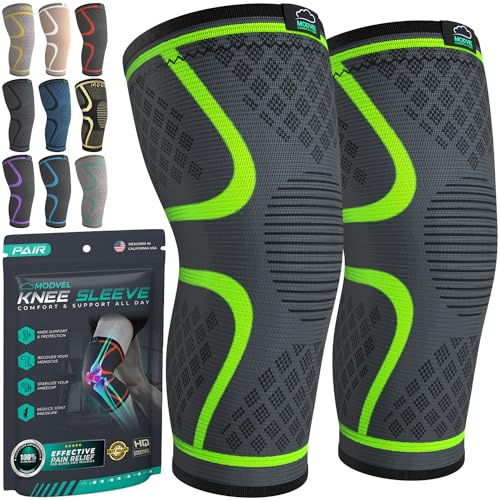 MODVEL Knee Support Compression Sleeve Women & Men - 2 Pack, Running Knee Brace, ACL & Arthritis Pain Relief, Joint Pain, Meniscus Tear, & Every day use (XXL)
