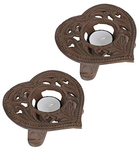 Cast Iron Hot Plates Chafing Dish Trivet Tea Light Candle Holders (Heart) | Cast Iron, Recycled Metal, Antique Brown, Vintage Style, Tealight Holder
