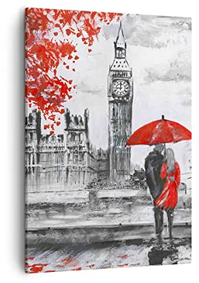 Bilder auf Leinwand 50x70 cm Wandbild Architektur Schwarz-Weiß - 3153 | London Groß Vertikal Klein Wanddekoration Wohnzimmer Schlafzimmer Wandkunst Wanddeko Wand Kunstdruck Küche Wall Decor ARTTOR