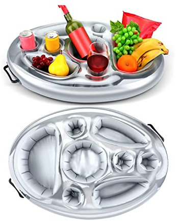 Floating Drink Holder for Pools & Hot Tub, Inflatable Drink Holders for Adults, Floating Beverage Salad Fruit Serving Bar Pool Float Party Accessories (grey)
