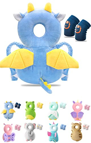JEJA Baby Kopfschutz, Verstellbare Schutzkissen Baby, Safety Guard Kissen für Kinder - Drachen mit Knieschoner Krabbeln