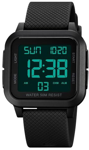 Forrader, Orologio digitale da uomo, sportivo, impermeabile, con retroilluminazione a LED, sveglia, conto alla rovescia, doppio fuso orario, cronometro, 12/24 ore, per uomini, donne, adolescenti,