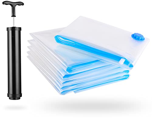 XXL Vakuumbeutel für Bettdecken & Kleidung - 6er Set 100x80 cm mit Pumpe | Inkl. Etiketten, Luftdichte Vakuumierbeutel für Kissen, Decken & Wäsche, Vakuum durch Staubsauger, Platzsparende Aufbewahrung