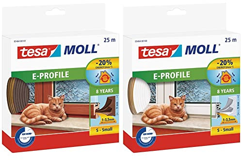 Tesa 05464-00101-00 TE05464-00101-00 Burlete de caucho Perfil E 25m x 9mm marrón, Brown & 05464-00100-00 TE05464-00100-00 Burlete de caucho Perfil E 25m x 9mm blanco, White