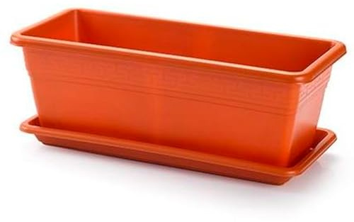 Acan Tradineur PLFT Jardinière en plastique rectangulaire avec soucoupe 16 litres - Pot de fleurs rectangulaire en plastique avec trous de drainage (40 cm, marron)