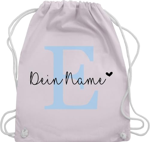 Turnbeutel Rucksack - Name anpassbar Buchstabe Herzchen I Geschenk Initialen - Unisize - Pastell Rosa - sportbeutel+personalisiert+kinder schulkind beutel buchstaben e turnsack kind
