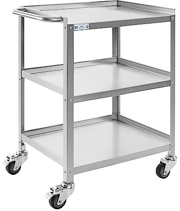 Hally Stainless Steel Utility Cart 3 Tier NSF Commercial Heavy Duty Metal Mobile Food Rolling Cart with Handle and Wheels for Kitchen, Restaurant, Hospital, Laboratory and Home, 24 L x 16 W x 34 H