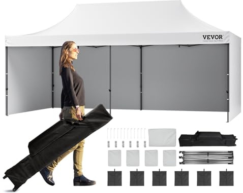 VEVOR Tonnelle Pop-up 304,8x609,6 cm Tente Tonnelle Jardin Parois Latérales Amovibles Sac à Roulettes Résistant aux UV Imperméable Tente Gazebo Portable pour Plein Air, Terrasse, Jardin, Fête, Camping