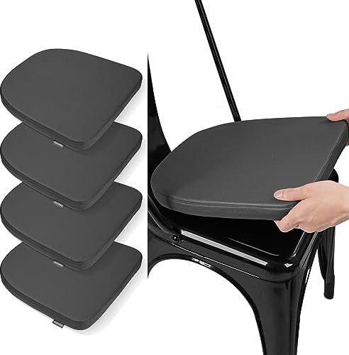 SINOSSO Modern Faux Leather 14 Metal Chair Cushions Set of 4, Leathaire Magnetic Chair Pads for Dining Kitchen Cafe Bistro Stackable Chairs (U-Shape, Black, 4)