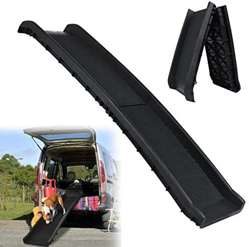 XMTECH Klappbar Hunderampe Hundetreppe aus Kunststoff mit Gefrostetpapier, rutschfest Hunderampen Haustiertreppe Katzentreppe Hundeleiter 156 x 40 cm für Große & Kleine Tiere