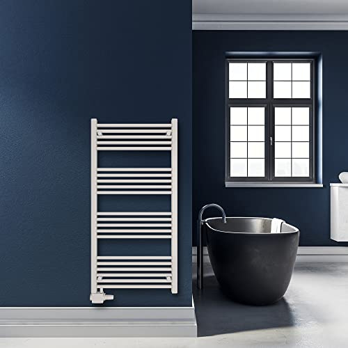 SHV Badheizkörper Pegasus mit Seitenanschluss in glänzendem Weiß - 600 x 1200 mm | Heizkörper für Badezimmer, Handtuchhalter für Wand im Bad, Handtuchheizkörper, Handtuchtrockner aus Stahl