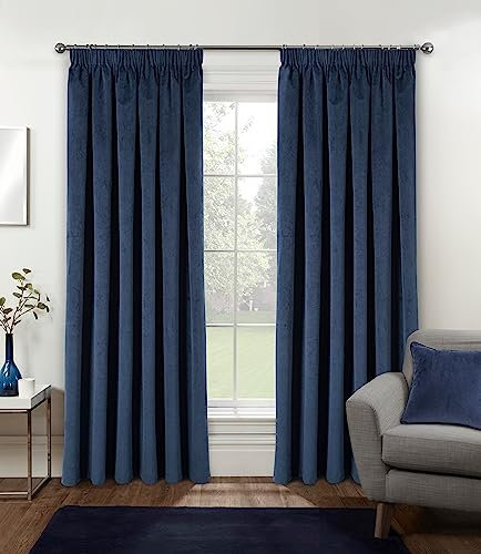 Enhanced Living Oxford Premium Velvet Navy Blackout Curtains for Curtains for Bedroom - Supersoft Tape Top Curtains - 90x90 inch (229x229 cm) - 2 x Curtain Panels