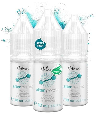 Inkness 3x After Piercing Pflege Lotion 10ml Set - Unterstützt Piercing Entzündung & Heilung - Piercing Aftercare für Ohr Nase Bauchnabel mit 99% natürliche Inhaltsstoffen + D-Panthenol & Hamamelis