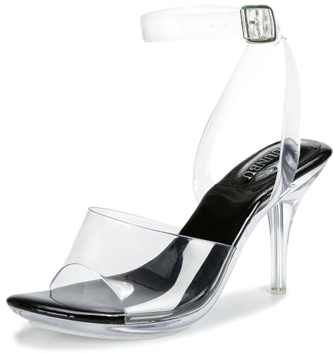 NBUUNBU Clear Heels For Women Transparent Strappy Platform Sandals Ankle Strap High kitten Heel Sexy Slingback Stiletto Comfortable Dress Shoes Open Toe Slip On Mules Pump