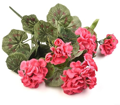 CARMOTTER Flores artificiales y geranio de seda, para exteriores o interiores (oscuro para rosa)