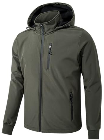 TONY BACKER Giacca Jacket Uomo Invernale Softshell Impermeabile Antivento con Cappuccio Giacca Calda Giubbotto Uomo Trekking Casual (L, VERDE-60)