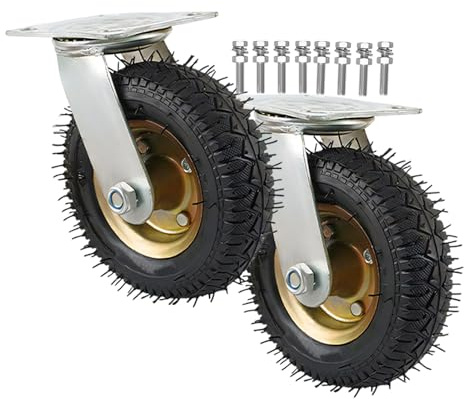 LIGUOYI 6/8/10 Inch Heavy Duty Industrial Wheel, Set of 2 Mute Castors Total Load 300KG with Screws Air Filled Rubber Casters, for Wheelbarrow/Trolley/Tool Cart/Garden Carts
