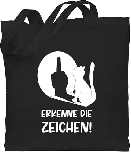 Shirtracer - Baumwolltasche - Taschen - Erkenne die Zeichen Katze - Stinkefinger Winkelkatze Mittelfinger Katzen