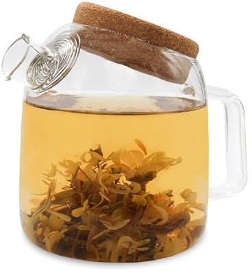 Horae - Théière en verre transparent 700 ml avec filtre en inox de - Verre borosilicate résistant à la forte chaleur - Bouchon en liège - Une théière idéale pour infuser des fleurs et des plantes