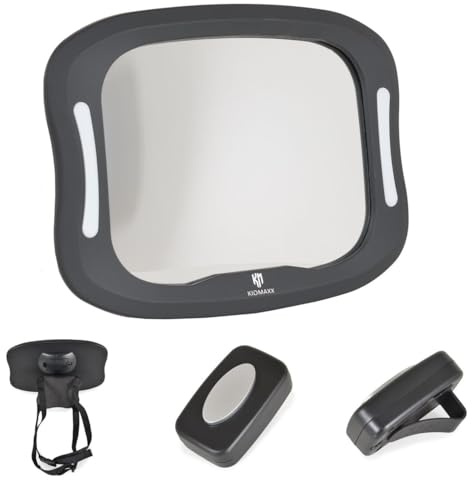 Moni Baby Autospiegel Reflex LED-Licht Fernbedienung, Rücksitzspiegel fürs Auto, Farbe:dunkelgrau