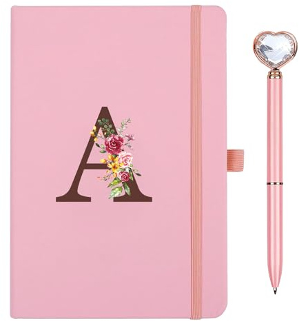 Personalisiertes A5 Notizbuch mit Initialen, PU Leder Journal mit Stift, Tagebuch für Erwachsene Schule Freundin Schwestern Mädchen Frauen Kollegen Geburtstag Abschluss Geschenk Muttertagsgeschenk(A)