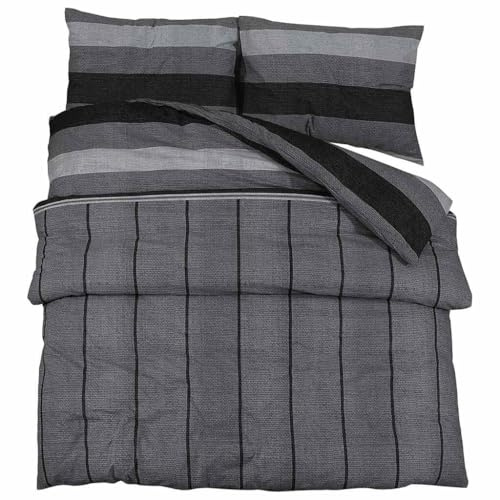 vidaXL Ensemble de Housse de Couette, Parure de Lit avec Taie d'oreiller, Ensemble de Literie Chambre à Coucher, Gris Foncé 200x200 cm Coton