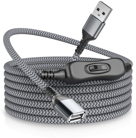 RUXELY Cavo di Prolunga USB con Interruttore da 2M, Connettore di tipo A Maschio a Femmina, Cavo di Prolunga con Interruttore ON/OFF per Supporto (dati ed energia) per Lampada LED USB, Tastier