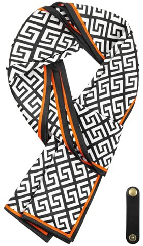 WANYING Bufanda para hombre de Seda Sintética con Anillo de Piel Multifunción Bufanda, Ascot Bufanda de Corbata Varias Opciones de Uso 16 x 149 cm - Patrón Geométrico Marrón Anaranjado Negro