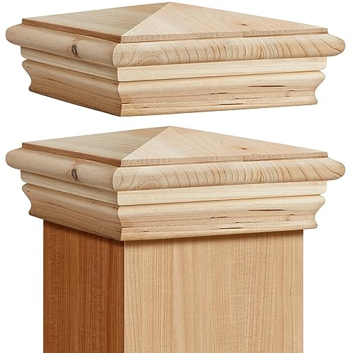 Geetery 2 Pcs 4 x 4 Wood Newel Post Cap Fence Post Cap for Fence Topper Top Resistant Decking Caps for Outdoor Fences, Mailboxes and Decks (Cedar Wood)