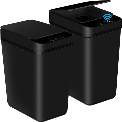 TESIN 2Pack Automatic Bathroom Trash Can, 3.1Gallon Touchless Motion Sensor Small Garbage Can with Lid Smart Electric Narrow Waterproof Garbage Bin for Bedroom Office Kitchen (Black)