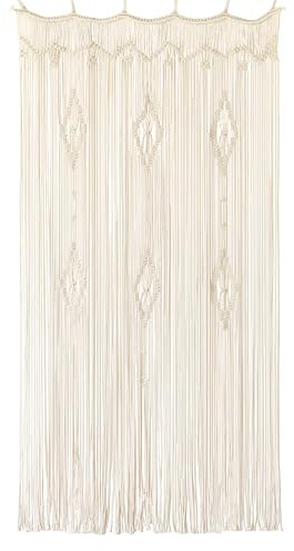 IOWER Macrame Curtain Long Cotton Window Panel Boho Curtains for Bedroom Wedding Backdrop Room Divider Doorway Closet Apartment 35''W x 70''L