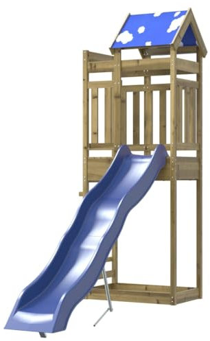 vidaXL Parc pour enfants d'extérieur en bois de pin imprégné, balançoire de jardin, maison de jeux avec toboggan, parc pour enfants en bois