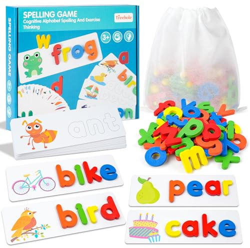 HOTUT Buchstaben Lernen Lernspiele, Buchstaben Lernspiel ab 3 4 5 6 7 8 Jahre Mädchen, Montessori Spielzeug ab 3-8 Jahre Buchstaben Spiel, Holz Steckpuzzle Einschulung Geschenk Jungen und Mädchen