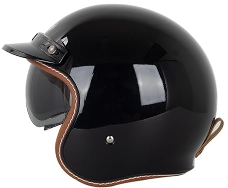 Retro Vuxen Open-Face hjälm Motorcykel Halvhjälm Vintage Halv Face Motorcykelhjälm DOT/ECE Certifierad Moped Scooter Hjälm med solskydd for män Dam Touring Hjälm(7,M=57~58cm)