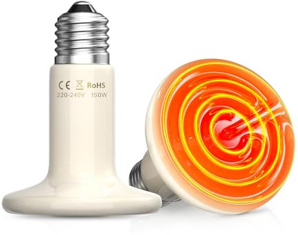 GlowUp E27 150W Lampada Riscaldante Rettili in Ceramica,Lampada Infrarossi per Tartarughe di Terra 220-240V,Lampada Riscaldante per Pulcini perLucertola,Serpente, Tartaruga, Gatto, Cane