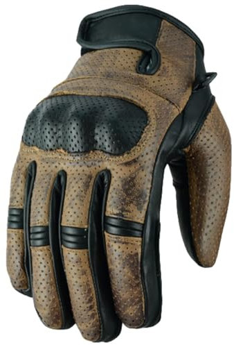 WMW WALI MOTO WEAR Sommer Motorrad Leder Handschuhe belüftete Motorrad-Sommerhandschuhe Kurze Motorradhandschuhe Herren Motorrad Chopper Handschuhe (Brown, XL)