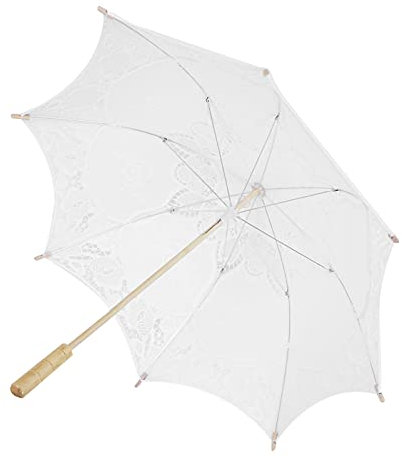 CHEOTIME Hochzeitsschirm, weißer Spitzen-Sonnenschirm, Vintage-Hochzeit, Braut-Spitzenschirm für Dekoration, Foto, Teeparty, Erwachsenengröße für Fotografie-Requisiten, Hochzeit (S)