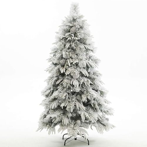 FT Künstlicher, mit Schnee beflockter Weihnachtsbaum, verschneiter, aufklappbarer Kiefernbaum, hochwertige PVC-Nadeln/solider Metallständer, Weihnachtsbaum in voller Größe für drinnen und draußen,S