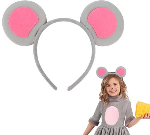 MEJOSER Maus Ohren Haarreif Mausohren Maus Kostüm Accessoires Halloween Stirnband Grau Mäuschen Tier Haarreif für Fasching Karneval Kindergeburtstag Mottoparty Mitgebsel