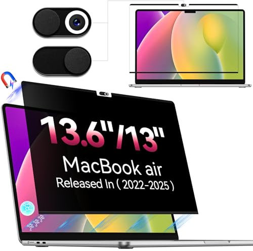 Yklssm Magnétique Filtre de Confidentialité pour Macbook Air 13.6/13 Pouces (2022-2025, M2, M3, M4,), Amovible Anti Espion/Bleu-Lumière Protection Ecran Film Confidentialité pour Mac Air M3 13/13.6