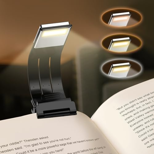 QDPKPI Bookmark Book Light, Clip on Book Lights for Reading at Night, Reading Lights for Books in Bed - Eyes, 8 LED with 3 Colors Temperatures & Stepless Dimming for Readers & Kids (Black)