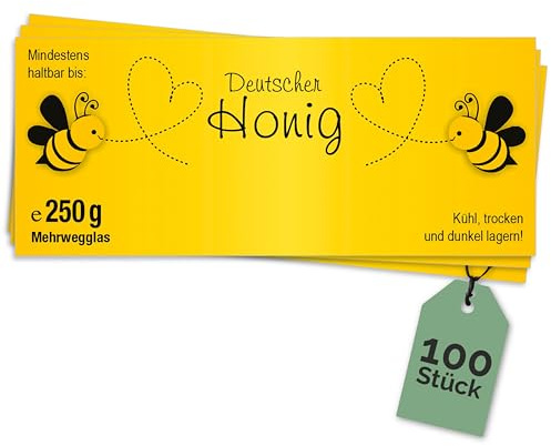 Apoidea – Honig Etiketten 250 g nassklebend – 100 Stück zum Stempeln/Etiketten Honiggläser/Honig Aufkleber für selbstgemachten Honig/Honigetiketten für Honiggläser