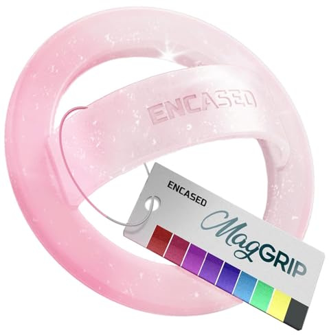 Encased magnetisk telefongreppshållare tunn fingerögla i silikon kompatibel med iPhone (rosa gnistrande)
