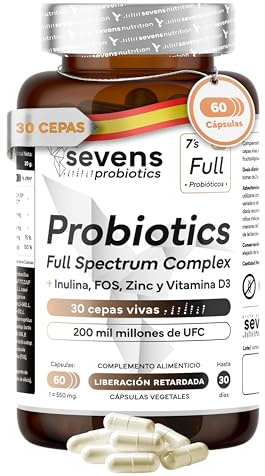 Probióticos y Prebióticos Intestinales Premium - 30 Cepas con Inulina y FOS - 200 Mil Millones por dosis - Lactobacillus rhamnosus, reuteri, gasseri, plantarum - Flora Intestinal, Digestión, Defensas