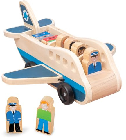 Jonuin Wooden Passenger Plane Set, Wooden Airplane Toy, Aeroplane Toys with 4 Play Figures and 4 Suitcases, Toy Airplanes, Airplane Toys for Toddlers, Perfect for Role Playing, Birthday Gift