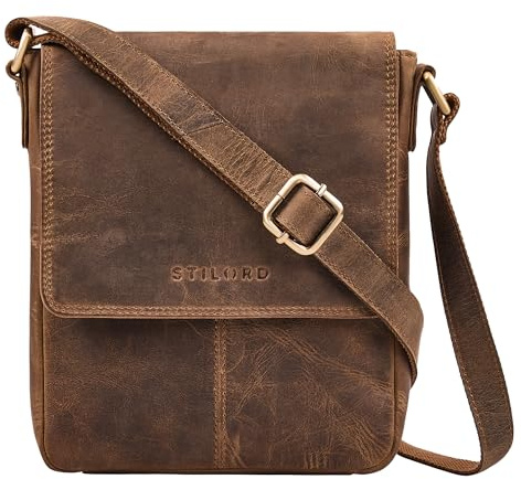 STILORD Bari Umhängetasche Herren Leder Herrentasche zum Umhängen Ledertasche Crossbody Bag Vintage 8 Zoll Tablet Farbe:mittel - braun