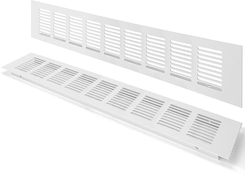Rejilla de Ventilación, Aleación de Aluminio Negro Metalica Rectangular de 400 x 80mm con Tornillos para Armario Estufa Zapatos Gabinete Fregadero Cocina Baño (2 Piezas/Plata)