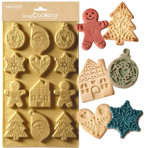 Scrapcooking 2987 - Molde de silicona para galletas de Navidad, diseño de Gingerman, Papá Noel, estrella