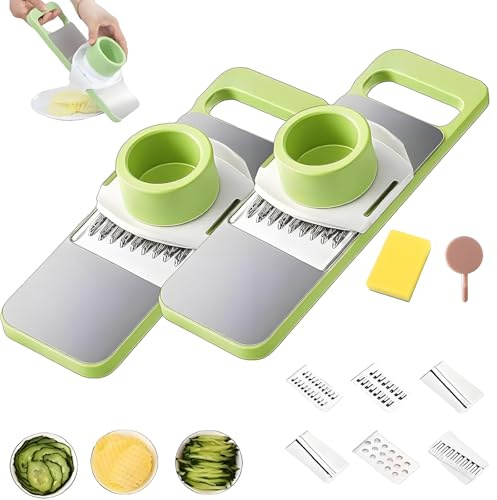 Affettatrice Martivex, Grattugia per Verdure Julienne 6 in 1, Tagliaverdure Martivex, Utensile da Cucina Multiuso, Trita e Taglia a Cubetti, Lame in Acciaio Inox con Contenitore Portatile (2PCS)